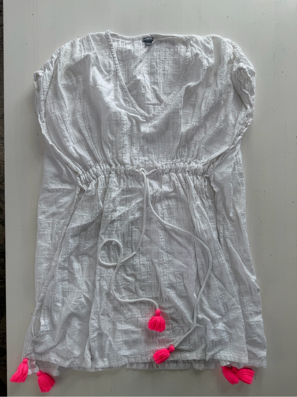 Aerie White Cover-Up Pink Tassels XS/S Cotton Beach Cover Up